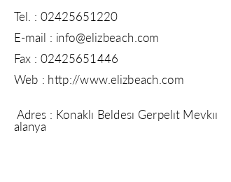 Eliz Beach Hotel iletiim bilgileri